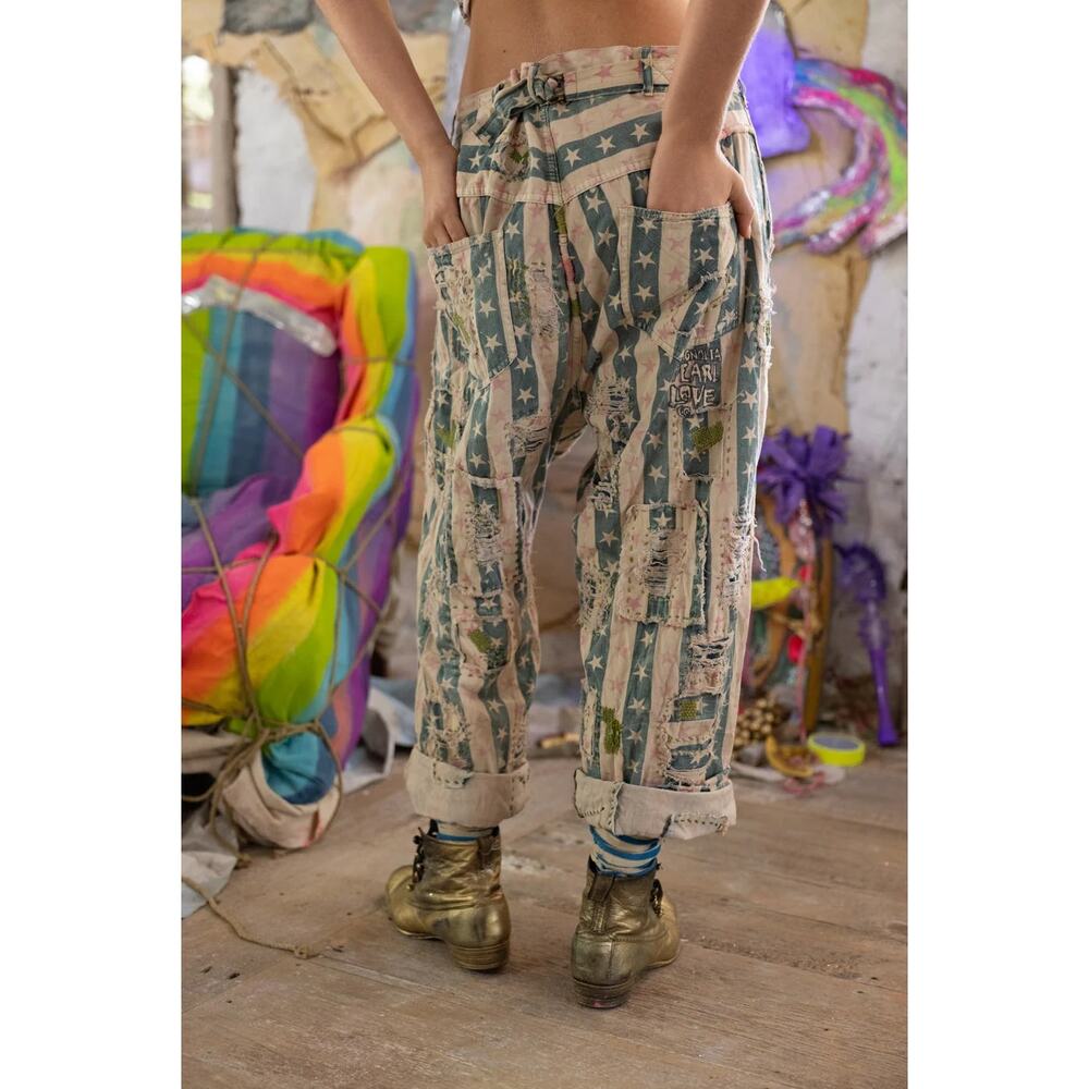 Magnolia Pearl Dare Devil Miner Pants, OSFM, Americana, Shabby Stars Stripes - Picture 4 of 11